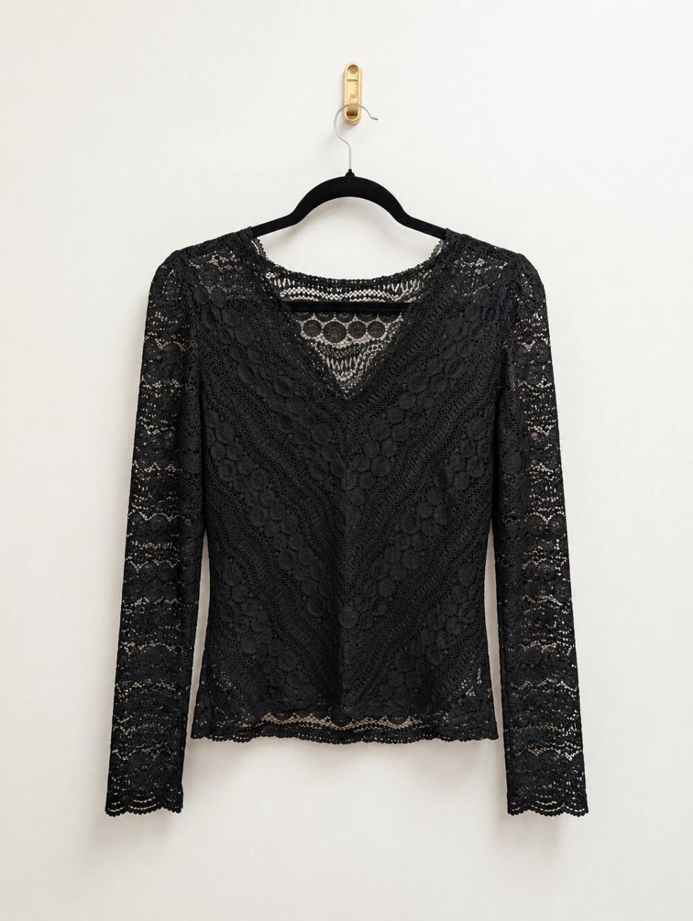 Lace Long-Sleeve V-Neck Top